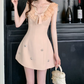 Cute Pink Ruffle V-Neck Bow Beaded Sleeveless A-Line Homecoming Dress DP8763