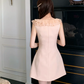 Cute Pink Ruffle V-Neck Bow Beaded Sleeveless A-Line Homecoming Dress DP8763
