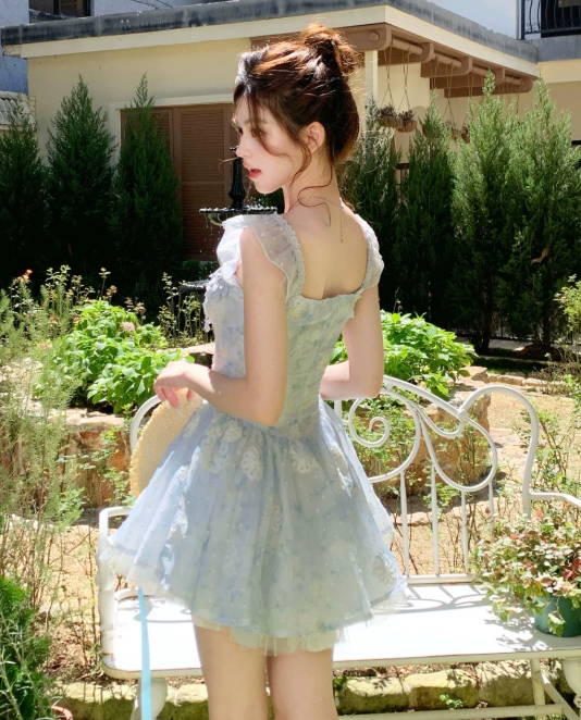 Cute Light Blue 3D Floral Tulle Ruffle Strap A-Line Homecoming Dress DP8765