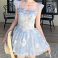 Cute Light Blue 3D Floral Tulle Ruffle Strap A-Line Homecoming Dress DP8765