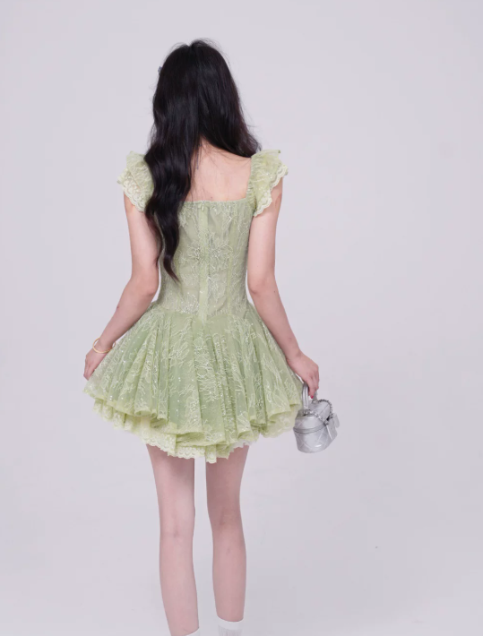 Cute Light Green Lace Ruffle A-Line Homecoming Dress DP8766