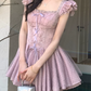 Cute Dusty Purple Polka Dot Tulle Corset Ruffle Strap Square Neck A-Line Homecoming Dress DP8767