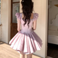 Cute Dusty Purple Polka Dot Tulle Corset Ruffle Strap Square Neck A-Line Homecoming Dress DP8767