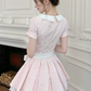 Cute Pink Striped Pleated Polka Dot Bow A-Line Homecoming Dress DP8768