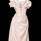 Elegant Pink Satin Mermaid Off-the-Shoulder Beaded Evening Gown DP8772
