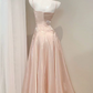 Elegant Pink Spaghetti Strap A-Line Midi Shimmer Organza Evening Gown DP8775