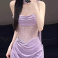 Elegant Lilac Strapless Cowl Neck Mermaid Beaded Bodice Draped Prom Dress DP8776