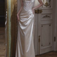 Elegant Champagne Satin Strapless Mermaid Beaded Prom Dress DP8783
