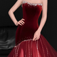Elegant Burgundy Velvet Mermaid Tulle Strapless Sweetheart Prom Dress DP8785