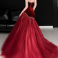 Elegant Burgundy Velvet Mermaid Tulle Strapless Sweetheart Prom Dress DP8785