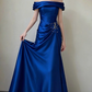 Elegant Royal Blue Off-the-Shoulder Satin Mermaid Beaded Prom Dress DP8791