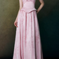 Elegant Pink Jacquard Strapless Bow A-Line Train Prom Dress DP8792