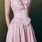 Elegant Pink Jacquard Strapless Bow A-Line Train Prom Dress DP8792