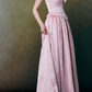 Elegant Pink Jacquard Strapless Bow A-Line Train Prom Dress DP8792