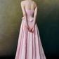 Elegant Pink Jacquard Strapless Bow A-Line Train Prom Dress DP8792
