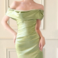 Elegant Sage Green Satin Off-the-Shoulder Mermaid Prom Dress DP8793