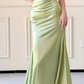 Elegant Sage Green Satin Off-the-Shoulder Mermaid Prom Dress DP8793