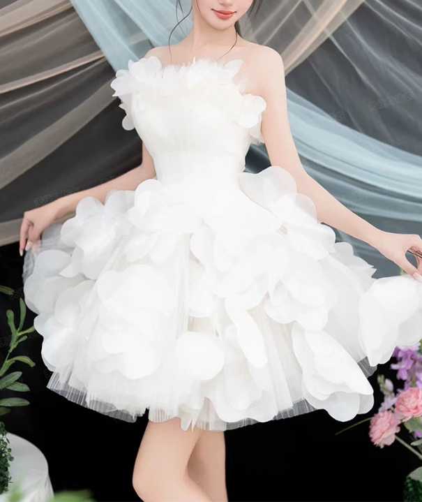 Cute White Strapless 3D Floral Petal A-Line Homecoming Dress DP8796
