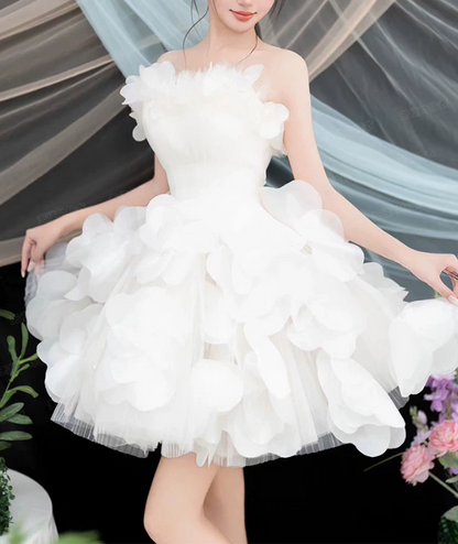 Cute White Strapless 3D Floral Petal A-Line Homecoming Dress DP8796