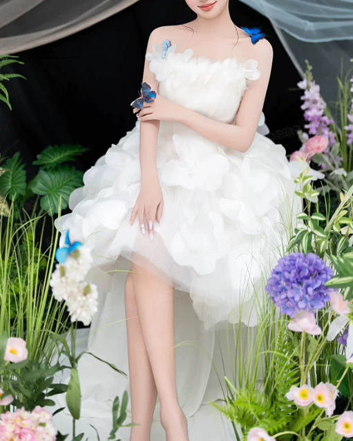 Cute White Strapless 3D Floral Petal A-Line Homecoming Dress DP8796