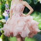 Romantic Pink Strapless 3D Floral Ruffled Tulle A-Line Homecoming Dress DP8797