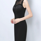 Romantic Black Satin Sheath High Neck Mesh Beaded Sleeveless Short Homecoming Dress DP8799