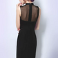 Romantic Black Satin Sheath High Neck Mesh Beaded Sleeveless Short Homecoming Dress DP8799