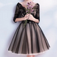 Romantic Lace V-Neck 3/4 Sleeve Short Tulle A-Line Cocktail Party Gown Homecoming Dress DP8800