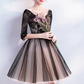 Romantic Lace V-Neck 3/4 Sleeve Short Tulle A-Line Cocktail Party Gown Homecoming Dress DP8800