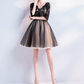 Romantic Lace V-Neck 3/4 Sleeve Short Tulle A-Line Cocktail Party Gown Homecoming Dress DP8800