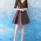 Romantic Bromwn V-Neck 3/4 Sleeve Beaded Tulle A-Line Homecoming Dress DP8801