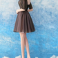 Romantic Bromwn V-Neck 3/4 Sleeve Beaded Tulle A-Line Homecoming Dress DP8801