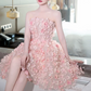Robe de bal de fin d'année trapèze en tulle à fleurs 3D sans bretelles rose romantique DP8804