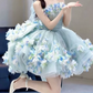Cute Light Blue Strapless 3D Floral Tulle A-Line Homecoming Dress DP8805