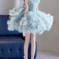 Cute Light Blue Strapless 3D Floral Tulle A-Line Homecoming Dress DP8805