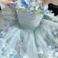 Cute Light Blue Strapless 3D Floral Tulle A-Line Homecoming Dress DP8805