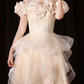 Vintage Champagne Off‑the-Shoulder Ruffled Neck Tulle Tiered A-Line Homecoming Dress DP8838
