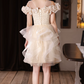 Vintage Champagne Off‑the-Shoulder Ruffled Neck Tulle Tiered A-Line Homecoming Dress DP8838