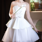 Elegant White Strapless Tiered Short Satin A-Line Homecoming Dress DP8839