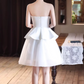 Elegant White Strapless Tiered Short Satin A-Line Homecoming Dress DP8839
