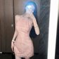 Elegant Pink Halter-Neck Lace Bow Sleeveless A‑Line Homecoming Dress DP8842