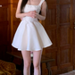 Elegant White Satin Square Neck Sleeveless A‑Line Homecoming Dress DP8844