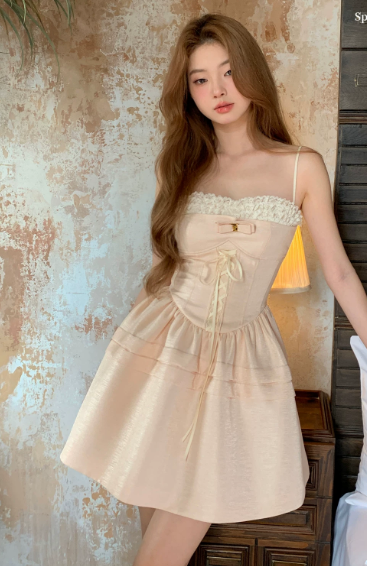 Elegant Pink Lace Trim Corset Spaghetti Strap A‑Line Homecoming Dress DP8846