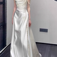 Romantic Pearl Strap Draped Satin Sheath Cowl Neck Pearl Chain Embellished Wedding Dress DP8849