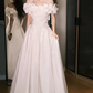 Romantic Ivory Off‑the‑Shoulder Ruffled Taffeta A‑Line Wedding Dress DP8850
