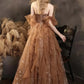 Elegant Champagne Sweetheart Shiny Sequin Ruffle Design A-Line Chiffon Tulle Evening Dress Prom Dress DP6135
