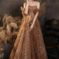 Elegant Champagne Sweetheart Shiny Sequin Ruffle Design A-Line Chiffon Tulle Evening Dress Prom Dress DP6135