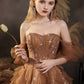 Elegant Champagne Sweetheart Shiny Sequin Ruffle Design A-Line Chiffon Tulle Evening Dress Prom Dress DP6135