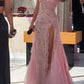 Vintage Rosa Spitze Sweetheart Ballkleid Langes Abendkleid A-Linie Hoher Schlitz Formelles Kleid, DP6577