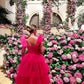 Vintage Hot Pink A-Line Prom Dress Long Sweetheart Evening Dress Chiffon Tiered Formal Dress, DP6587